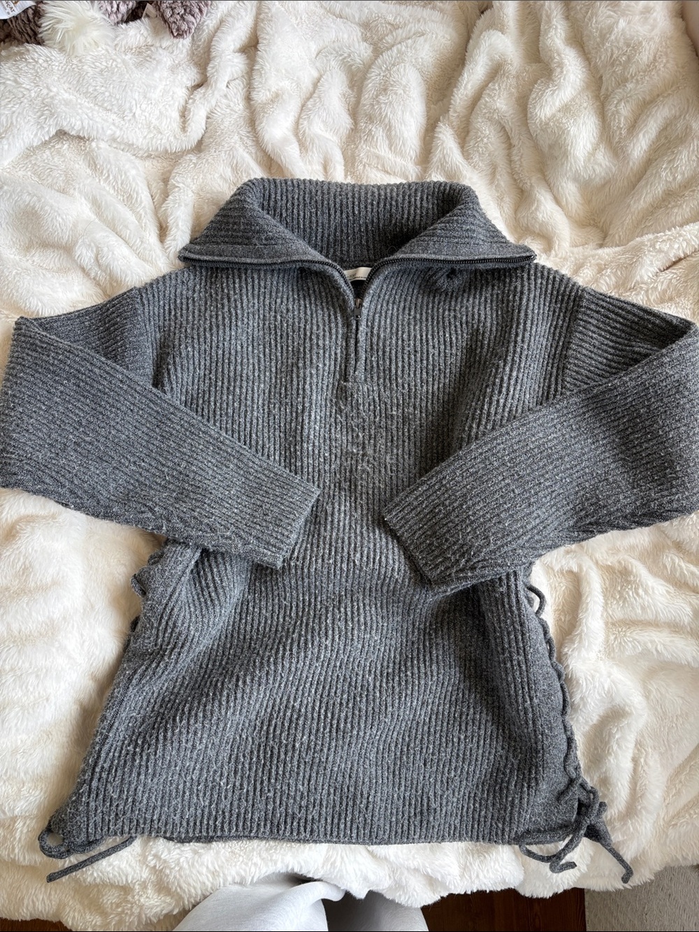 OAK + FORT Ribbed Half-Zip Sweater — Charcoal - Picture 1 of 4